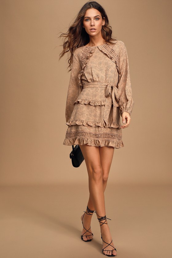 tan ruffle dress