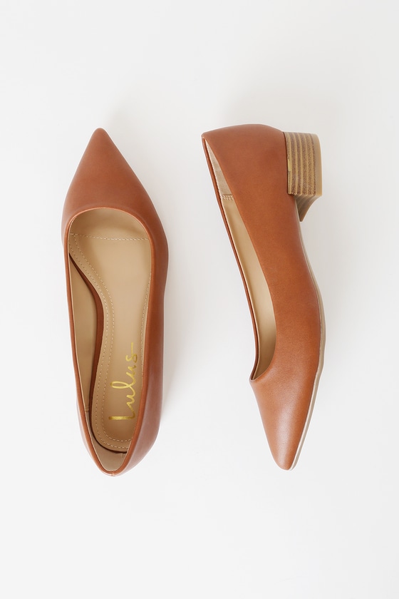 Alessia Camel Low Pointed-Toe Heels