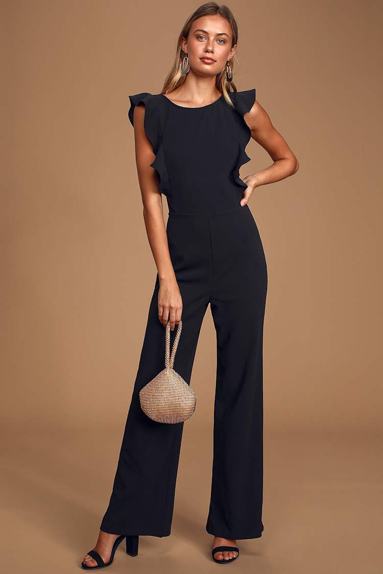 Feel Your Love Black Ruffled Wide-Leg Jumpsuit