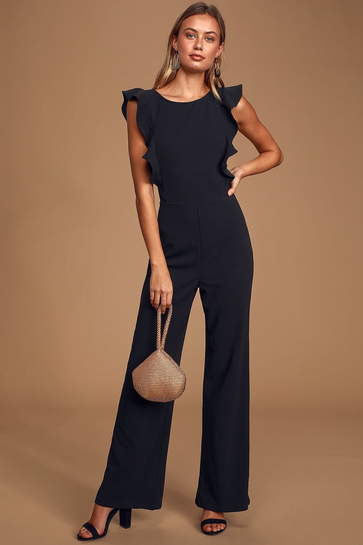 Feel Your Love Black Ruffled Wide-Leg Jumpsuit