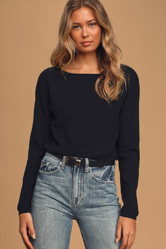 Cute Black Top - Sweater Top - Boatneck Sweater - Cropped Sweater - Lulus