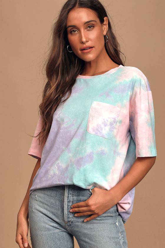 Seize the Daydream Blue and Pink Tie-Dye Oversized Tee 5