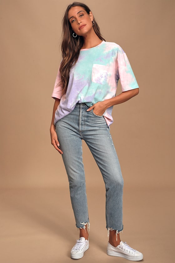 ●PINK PINEAPPLE● TIE DYE TIGHT TSHIRTYELLOW m1037_1053443 The Pink Pineapple Tie Dye T Shirt (short Sleeve & Long