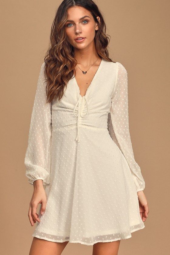 Cute White Dress Skater Dress Long Sleeve Dress Cute White Dress Skater Dress Long Sleeve Dress