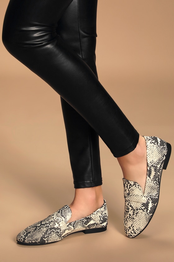 Snake Print Pointed-Toe Loafers - Vegan Leather Flats - Lulus