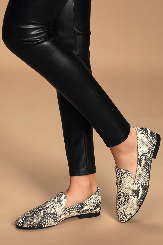 snake print backless loafers