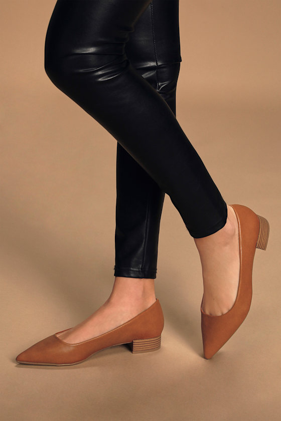 Chic Camel Low Heels Low PointedToe Heels Vegan Leather Lulus