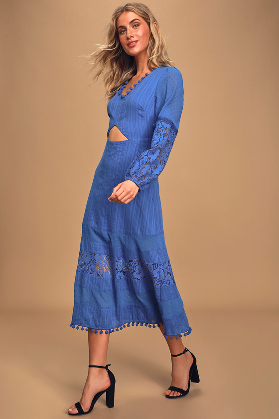 long sleeve blue midi dress