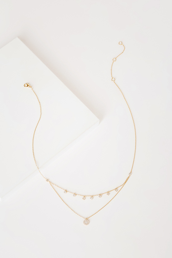 Shining On Gold Rhinestone Layered Necklace 1
