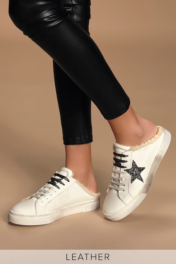 Rewarded White Leather Slide-On Flatform Sneakers 1