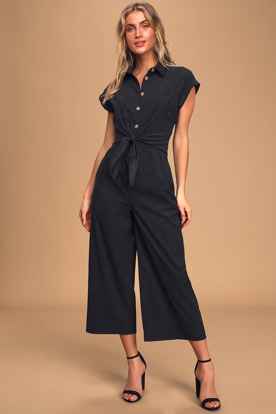 Cute Black Coveralls - Tie-Front Jumpsuit - Utility Jumpsuit - Lulus