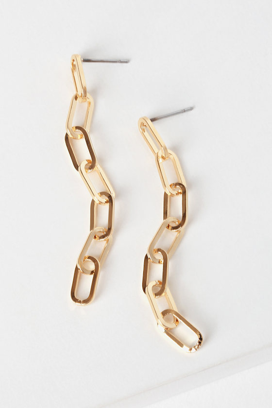 Lucky Seven Gold Chain Link Drop Earrings 1