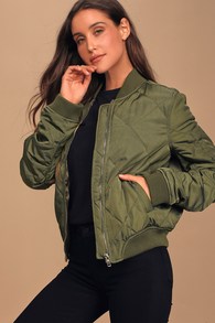 Style Expedition Olive Green Quilted Bomber Jacket