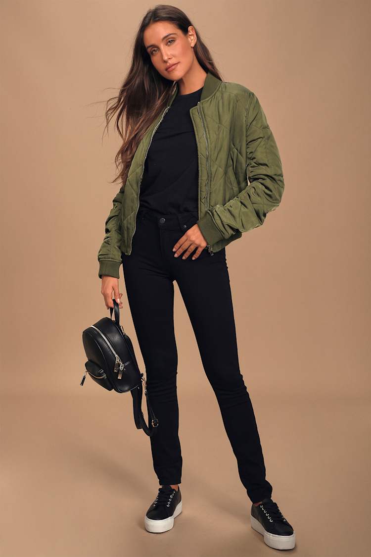 Style Expedition Olive Green Quilted Bomber Jacket