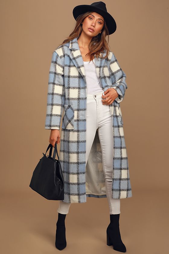 Cozy Plaid Coat Wool Coat Tie Coat ButtonUp Midi Coat Lulus