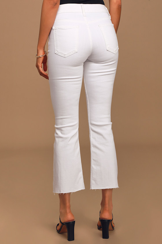 Just Black White Scissor Cut Cropped Flare Jeans Raw Hem Jeans Lulus