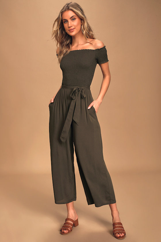 Cute Jumpsuit Dark Olive Green Jumpsuit WideLeg Jumpsuit Lulus
