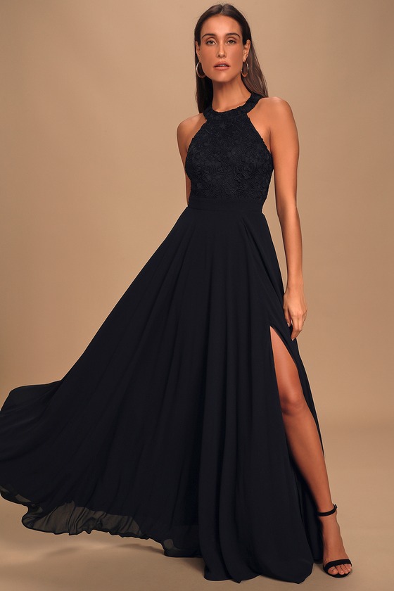 Elegant Black Maxi Dress - Lace Dress - Halter Maxi Dress - Lulus