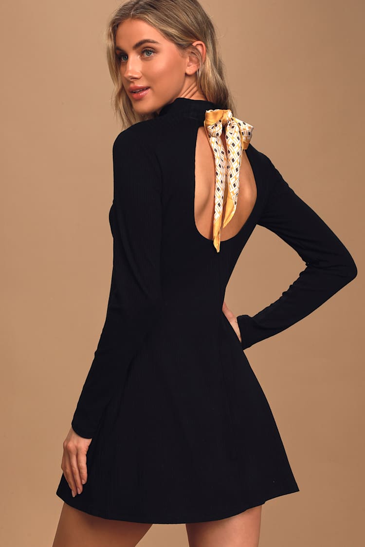 Cute Black Sweater Dress - Scarf Tie Dress - Knit Mini Dress - Lulus