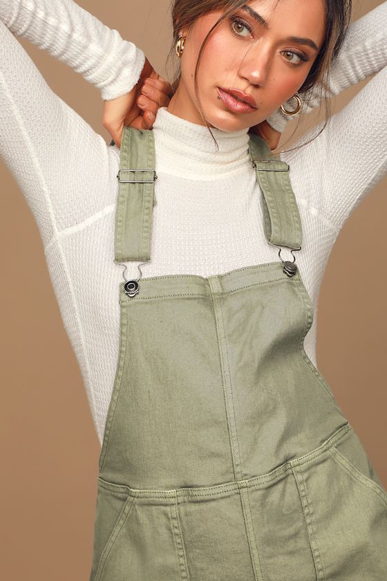 Love That For You Olive Green Denim Utility Overall Dress 4