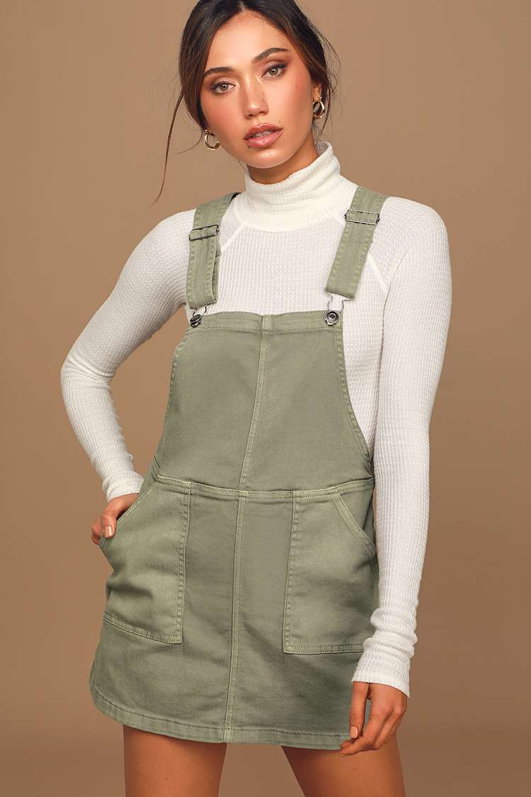 slim fit dress slacks Vineyard Green Corduroy Overall Dress Small