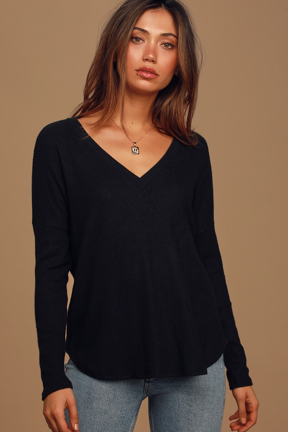 Cute Black Top - Sweater Top - Ribbed Top - Long Sleeve Top - Lulus