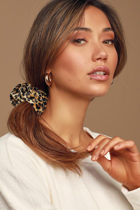 All Good Tan Leopard Print Velvet Scrunchie 1