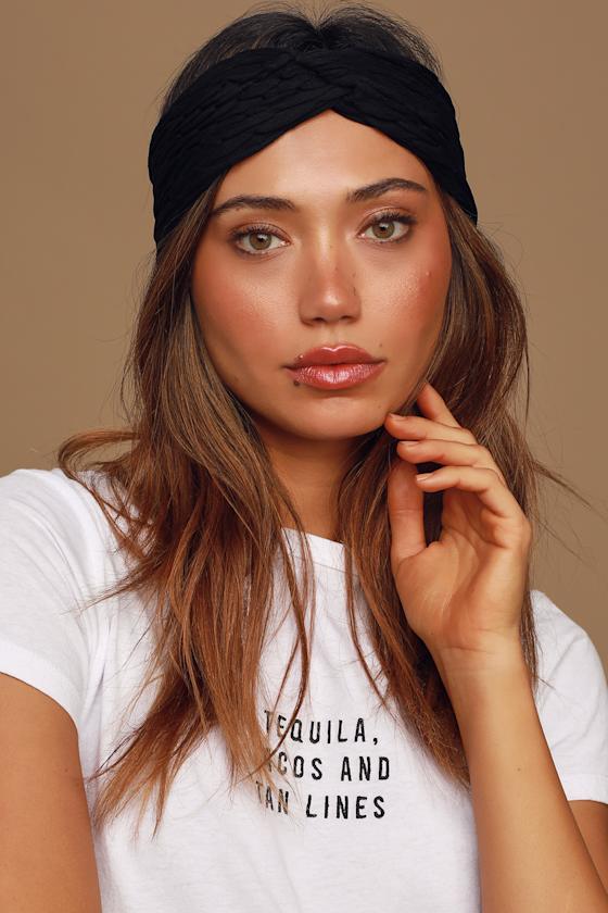 Stretchy Black Headband Textured Headband Knotted Headband Lulus