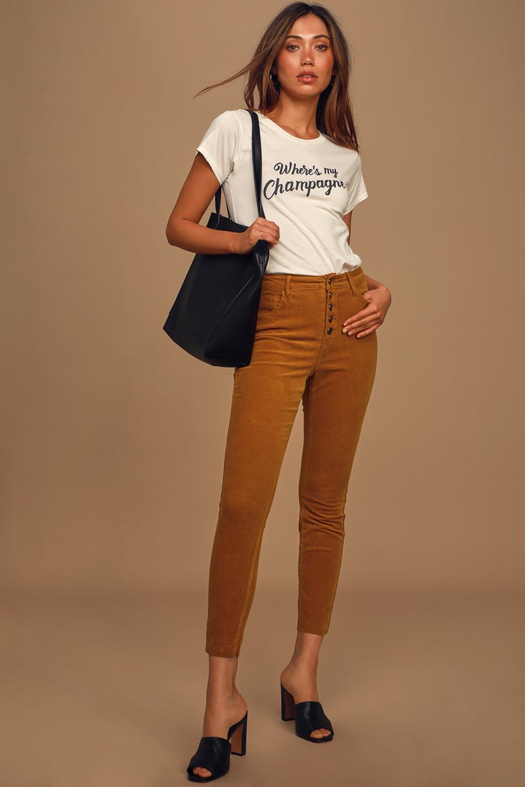 Corduroy Skinny Jeans - High-Waisted Pants - Button Fly Cords - Lulus