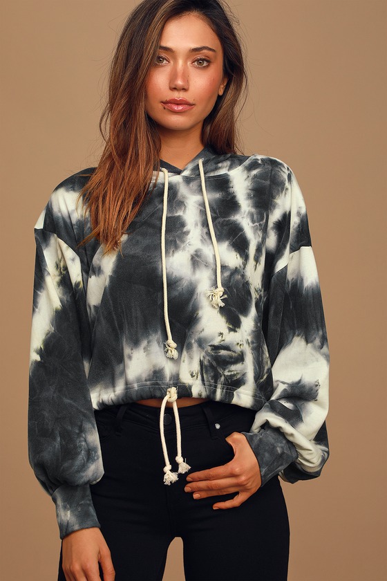 Cute Black  and White  Tie  Dye  Hoodie  Tie  Dye  Pullover 