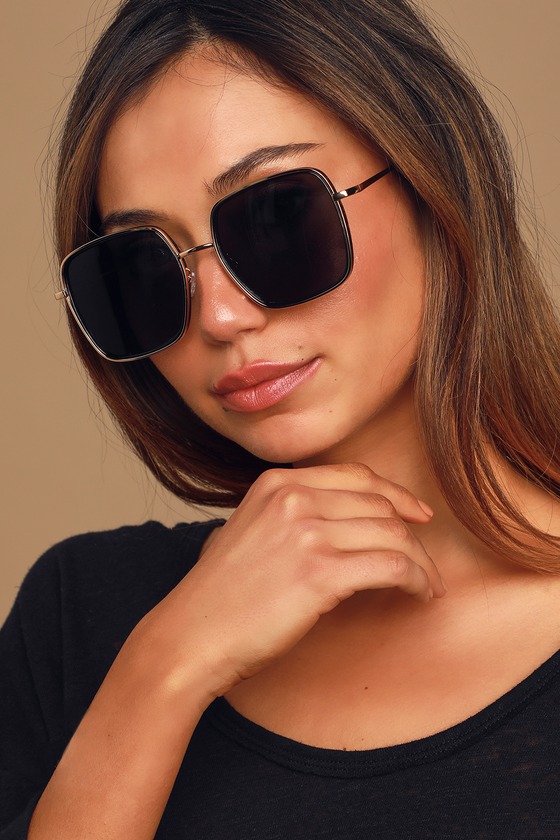 Chic Gold And Black Sunglasses Oversized Square Sunglasses Lulus
