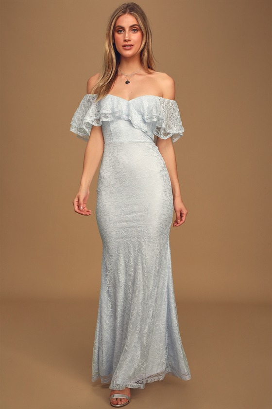 Pretty Light Blue Maxi Dress - Floral Lace Gown - OTS Maxi Dress - Lulus