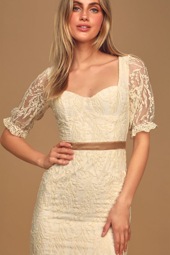 Sweetheart Like You Cream Embroidered Ruffled Midi Dress 3