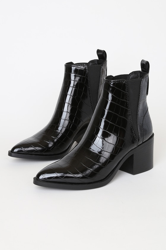 ladon black crocodile platform ankle boots