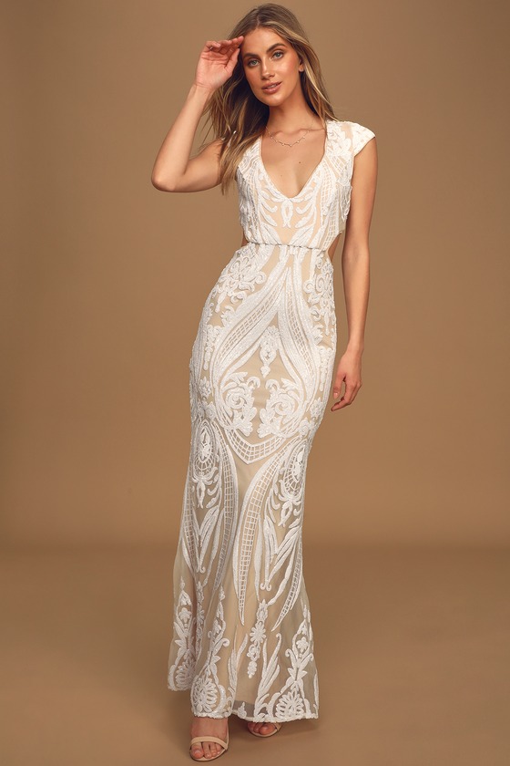 olivia white sequin strapless maxi dress