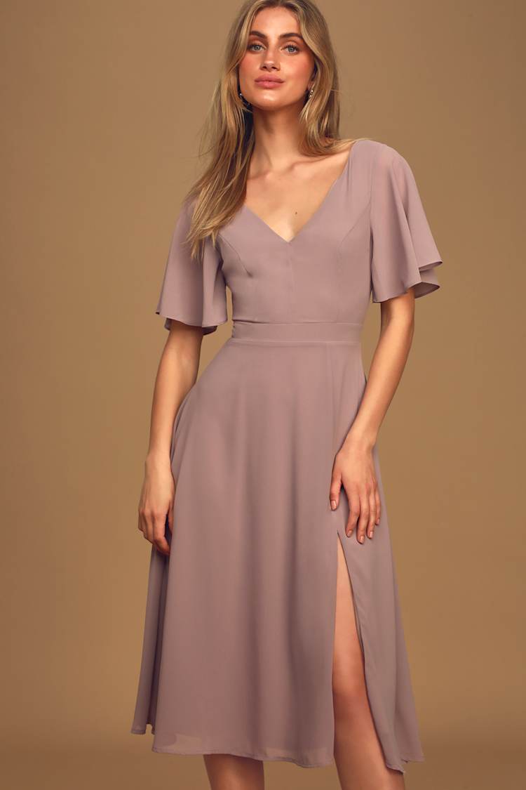 Cute Grey Lavender Dress - Short Sleeve Dress - Trendy Midi Dress - Lulus