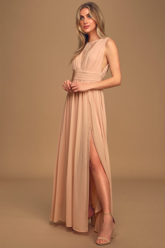 Dreamy Devotion Peach Lace Sleeveless Ruched Maxi Dress 5