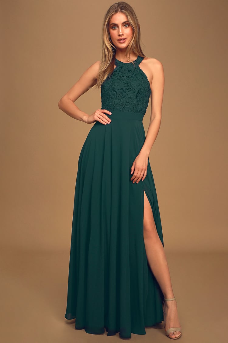 Picture Perfect Emerald Green Lace Maxi Dress