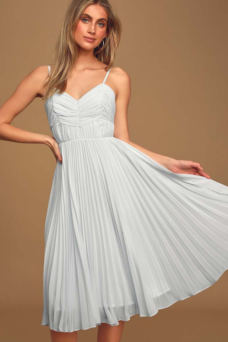 Chic Light Blue Chiffon Dress - Pleated Midi Dress - Midi Dress - Lulus