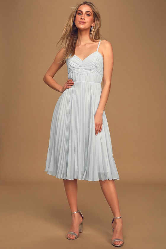 Chic Light Blue Chiffon Dress - Pleated Midi Dress - Midi Dress - Lulus