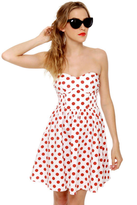 pink and red polka dot dress