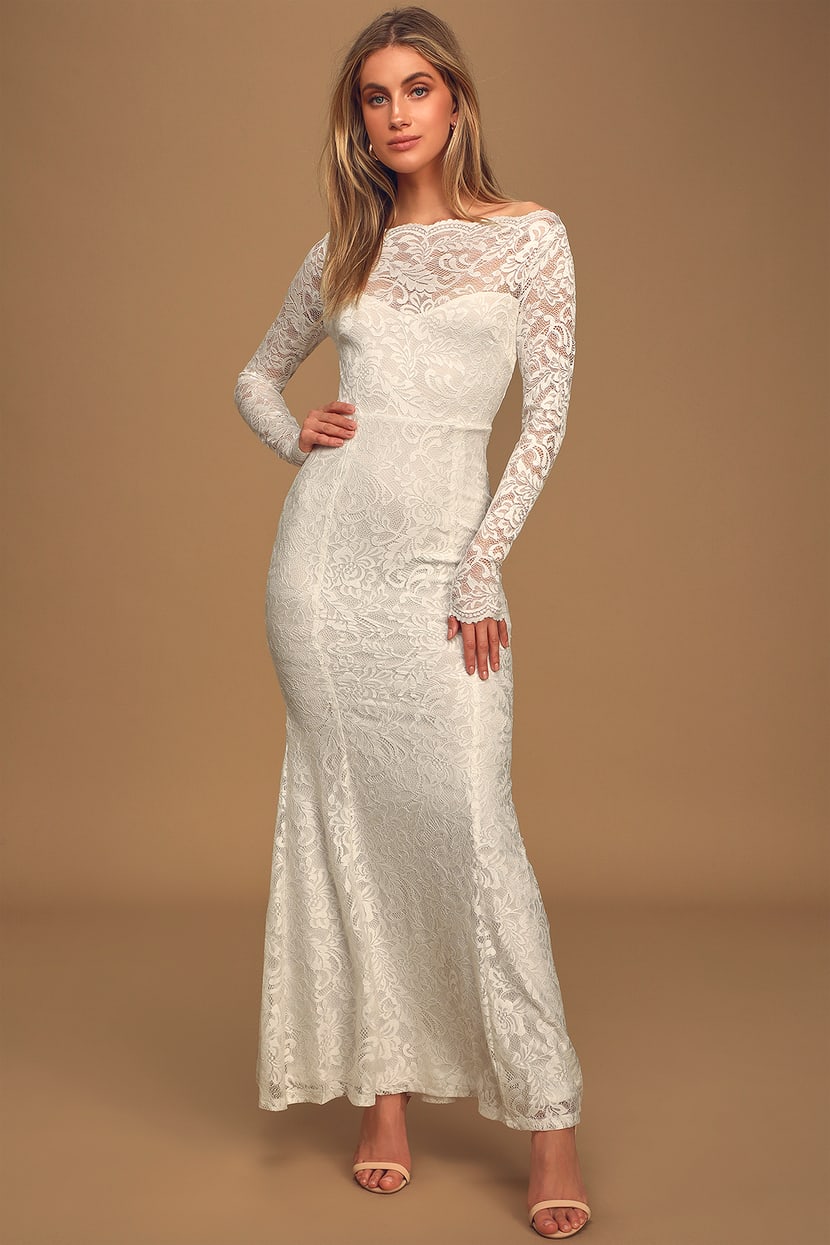 Farida White Lace Long Sleeve Maxi Dress in 2020 | Long sleeve maxi