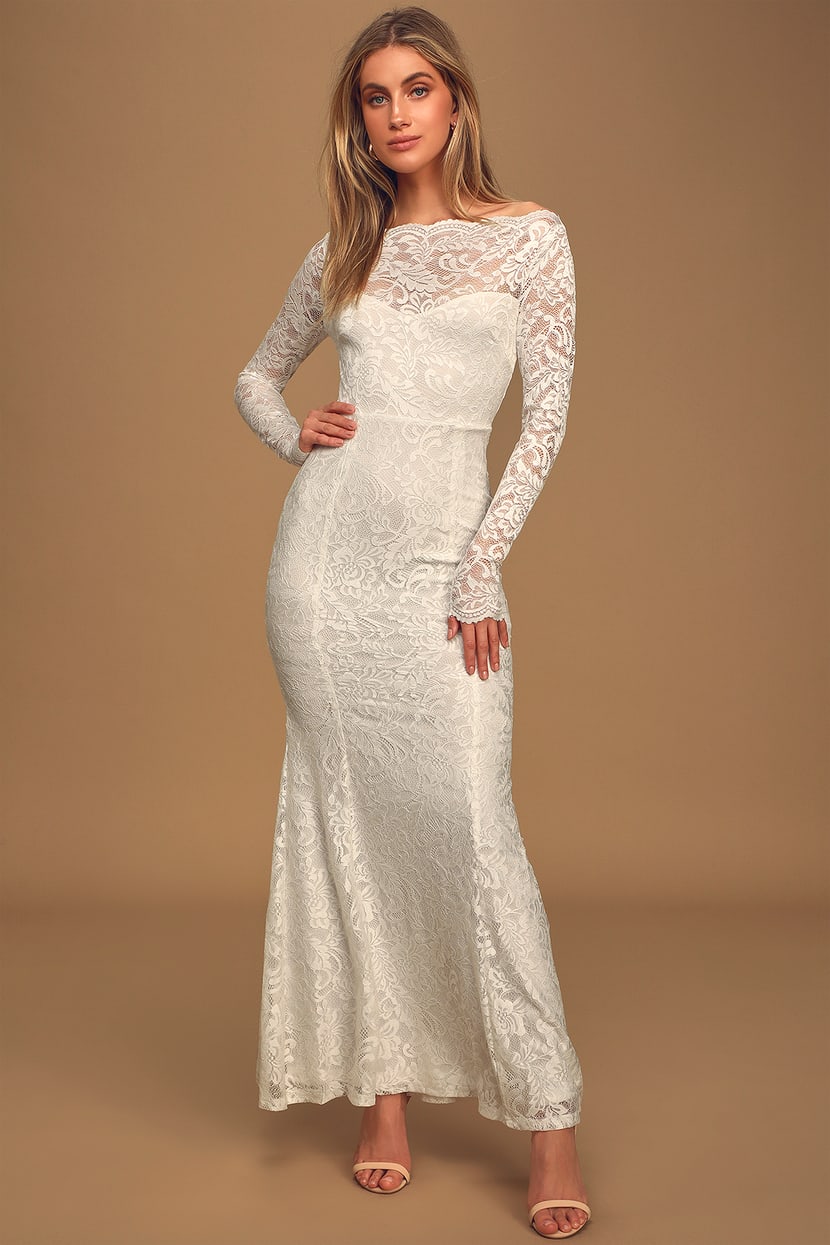Farida White Lace Long Sleeve Maxi Dress in 2020 | Long sleeve maxi ...