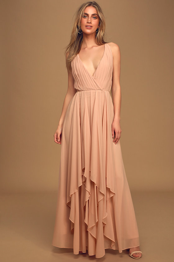 Yours Truly Blush Pleated Backless Maxi Dress 1