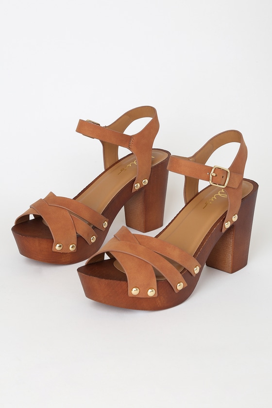 Cute Nubuck Heels - Wooden Platform 