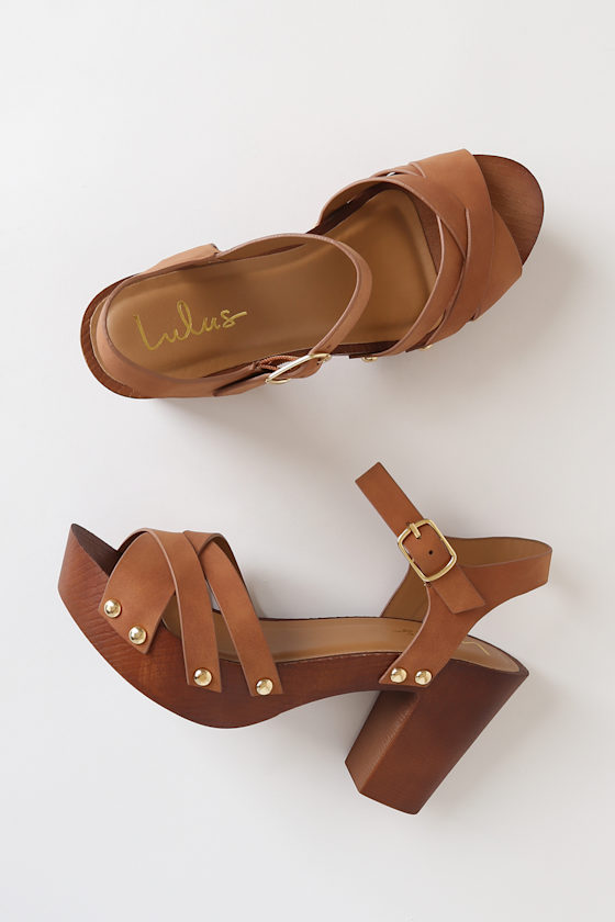 Talia Camel Distressed Nubuck Wooden Platform Heels 5