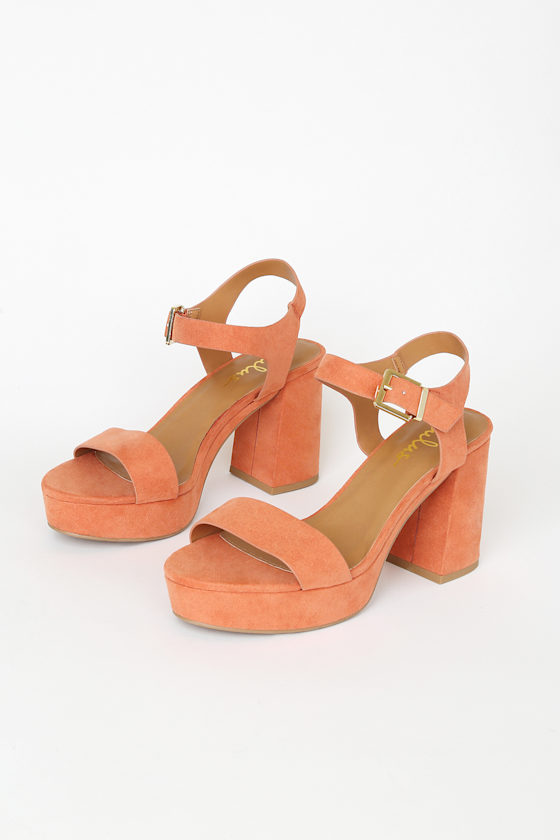 Kimala Ash Coral Suede Platform Heels 5