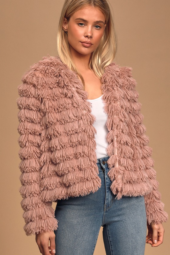 Sage The Label Prism - Mauve Faux Fur Jacket - Fringe Jacket - Lulus