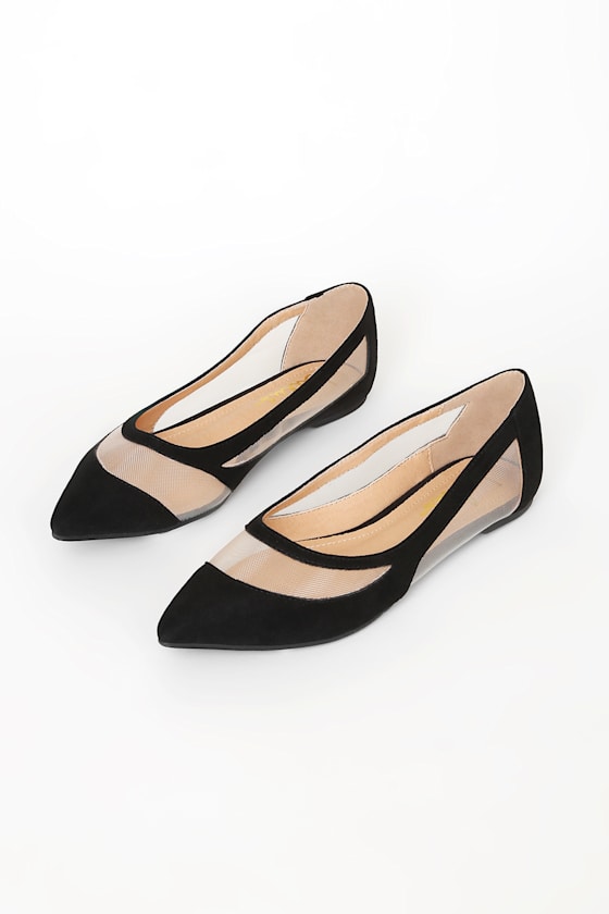 black suede pointed flats