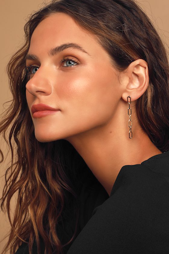 Gold Chain Link Earrings Cute Drop Earrings Trendy Earrings Lulus